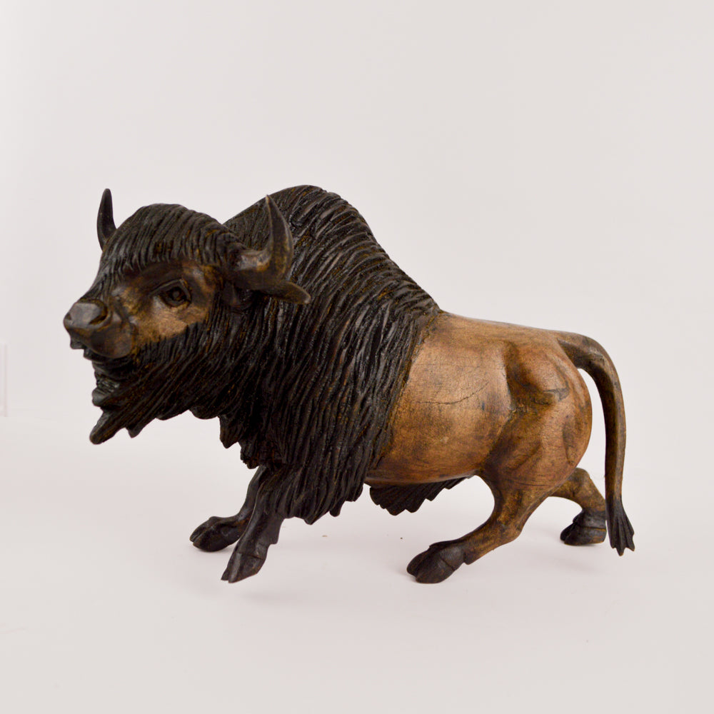 Buffalo Wood Carving Sculpture