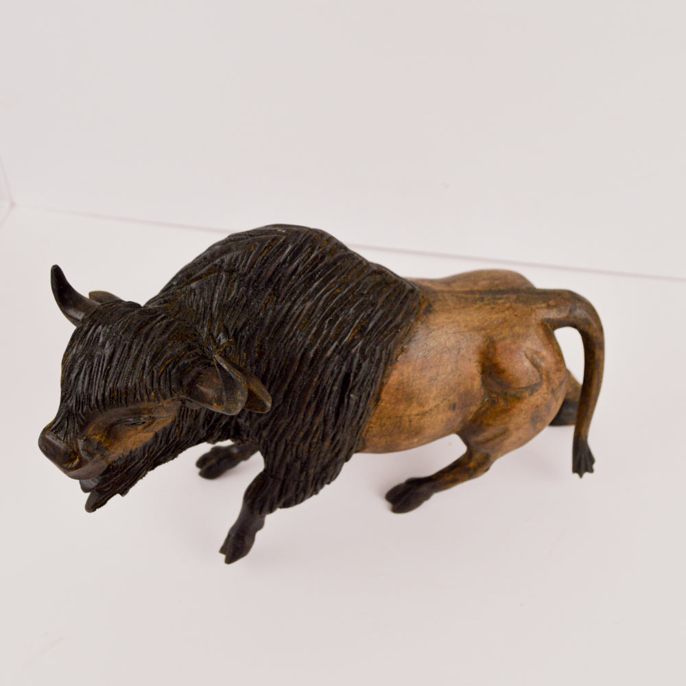 Buffalo Wood Carving Sculpture