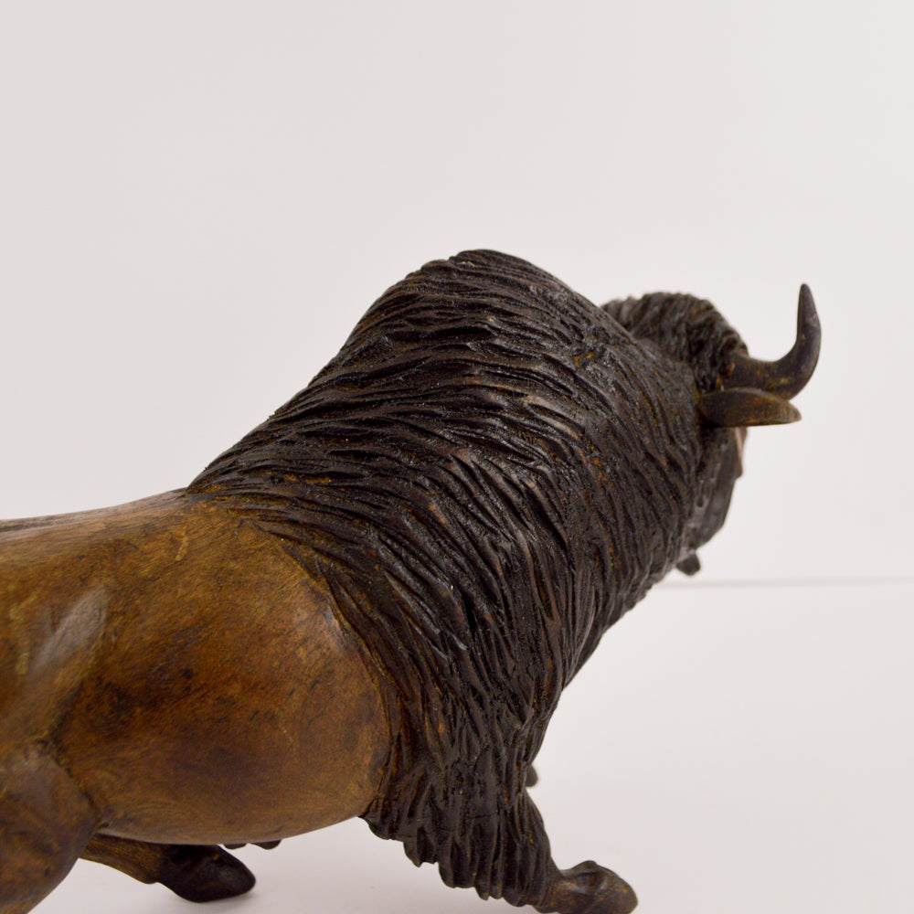 Buffalo Wood Carving Sculpture