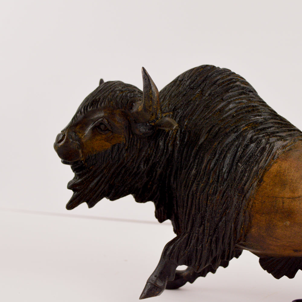 Buffalo Wood Carving Sculpture