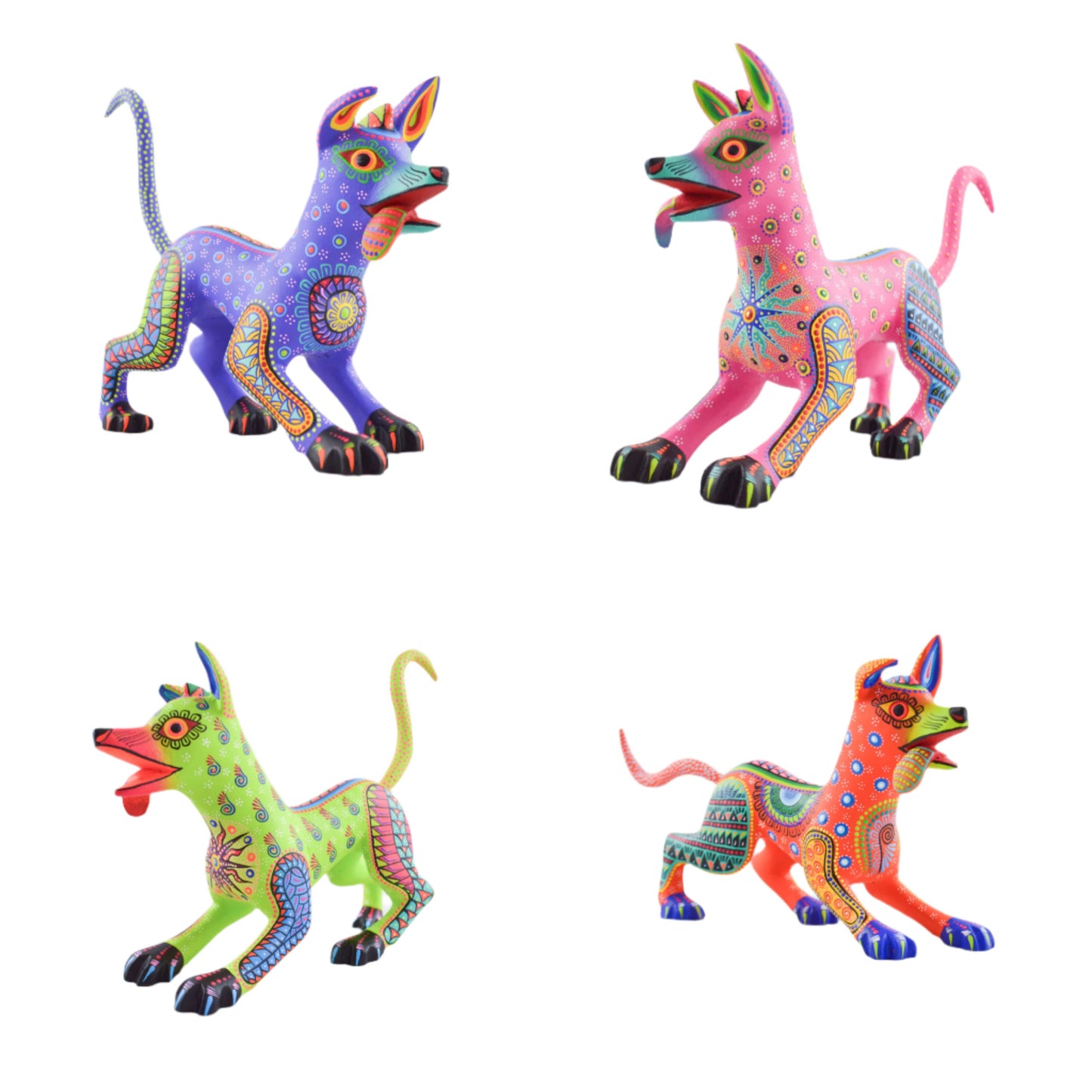 magiamexica.com-Colorful Mexican alebrije of Dante from Disney's Coco, inspired by Día de Muertos, featuring intricate designs and vibrant colors that celebrate traditional Mexican art and culture.