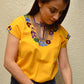 Embroidered Mexican Blouse | Yellow - Alebrije Huichol Mexican Folk art magiamexica.com