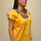 Embroidered Mexican Blouse | Yellow - Alebrije Huichol Mexican Folk art magiamexica.com