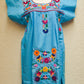 Embroidered Mexican Dress | Light Blue - Alebrije Huichol Mexican Folk art magiamexica.com