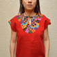 Embroidered Mexican Blouse | Red - Alebrije Huichol Mexican Folk art magiamexica.com