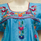 Embroidered Mexican Dress | Light Blue - Alebrije Huichol Mexican Folk art magiamexica.com