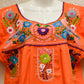 Embroidered Mexican Dress | Orange - Alebrije Huichol Mexican Folk art magiamexica.com