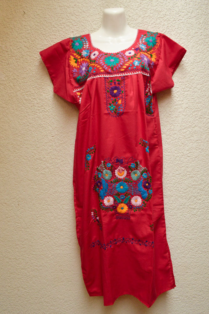 Embroidered Mexican Dress Burgundy