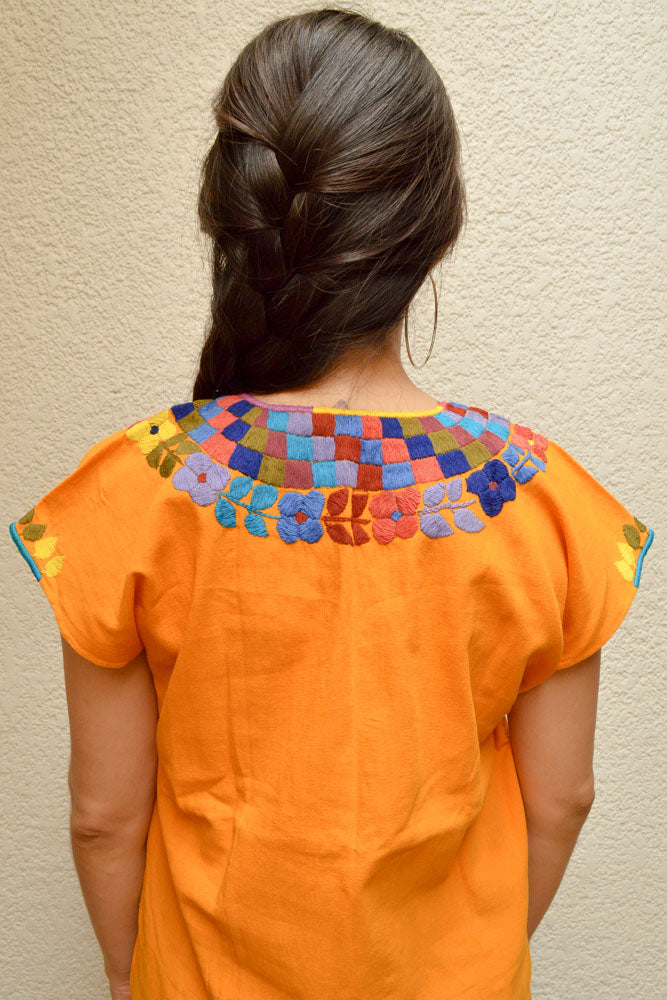 Embroidered Mexican Blouse | Amber - Alebrije Huichol Mexican Folk art magiamexica.com