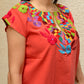 Embroidered Mexican Blouse | Coral - Alebrije Huichol Mexican Folk art magiamexica.com