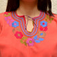 Embroidered Mexican Blouse | Coral - Alebrije Huichol Mexican Folk art magiamexica.com