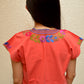 Embroidered Mexican Blouse | Coral - Alebrije Huichol Mexican Folk art magiamexica.com