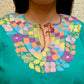 Embroidered Mexican Blouse | Turquoise - Alebrije Huichol Mexican Folk art magiamexica.com