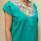 Embroidered Mexican Blouse | Turquoise - Alebrije Huichol Mexican Folk art magiamexica.com