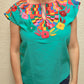 Embroidered Mexican Blouse | Turquoise - Alebrije Huichol Mexican Folk art magiamexica.com