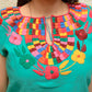 Embroidered Mexican Blouse | Turquoise - Alebrije Huichol Mexican Folk art magiamexica.com