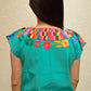 Embroidered Mexican Blouse | Turquoise - Alebrije Huichol Mexican Folk art magiamexica.com