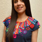 Embroidered Mexican Blouse | Navy - Alebrije Huichol Mexican Folk art magiamexica.com