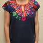 Embroidered Mexican Blouse | Navy - Alebrije Huichol Mexican Folk art magiamexica.com