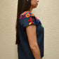 Embroidered Mexican Blouse | Navy - Alebrije Huichol Mexican Folk art magiamexica.com