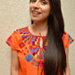 Embroidered Mexican Blouse | Orange - Alebrije Huichol Mexican Folk art magiamexica.com