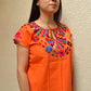 Embroidered Mexican Blouse | Orange - Alebrije Huichol Mexican Folk art magiamexica.com