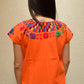 Embroidered Mexican Blouse | Orange - Alebrije Huichol Mexican Folk art magiamexica.com