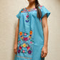 Embroidered Mexican Dress | Light Blue - Alebrije Huichol Mexican Folk art magiamexica.com