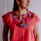 Embroidered Mexican Blouse | Flowers - Alebrije Huichol Mexican Folk art magiamexica.com