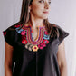 Embroidered Mexican Blouse | Flowers - Alebrije Huichol Mexican Folk art magiamexica.com